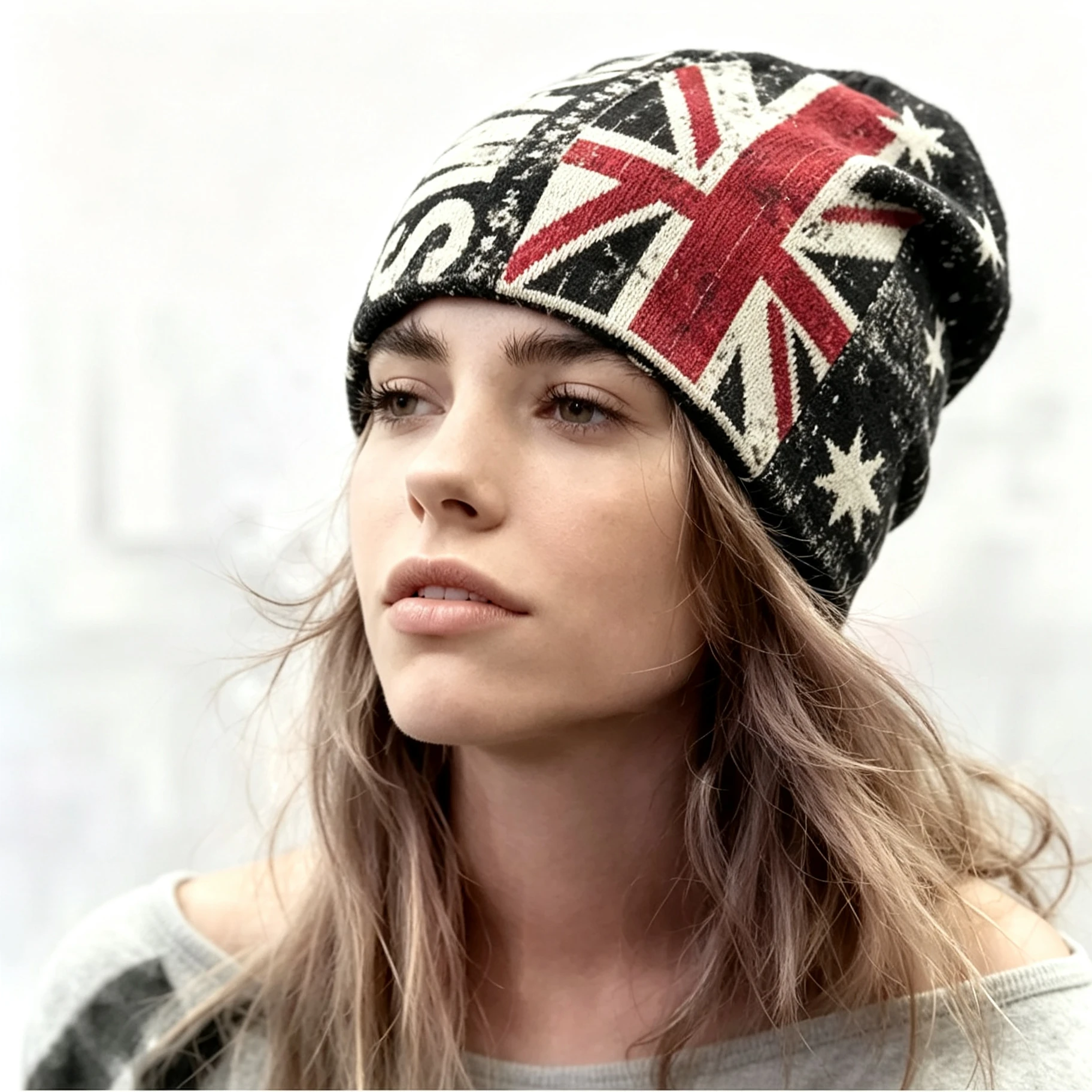Vintage Distressed Double‑Sided Knit Beanie for Men Women UK Australia Flag Letter Print Soft Stretch Skull Cap Warm Beanie Hats