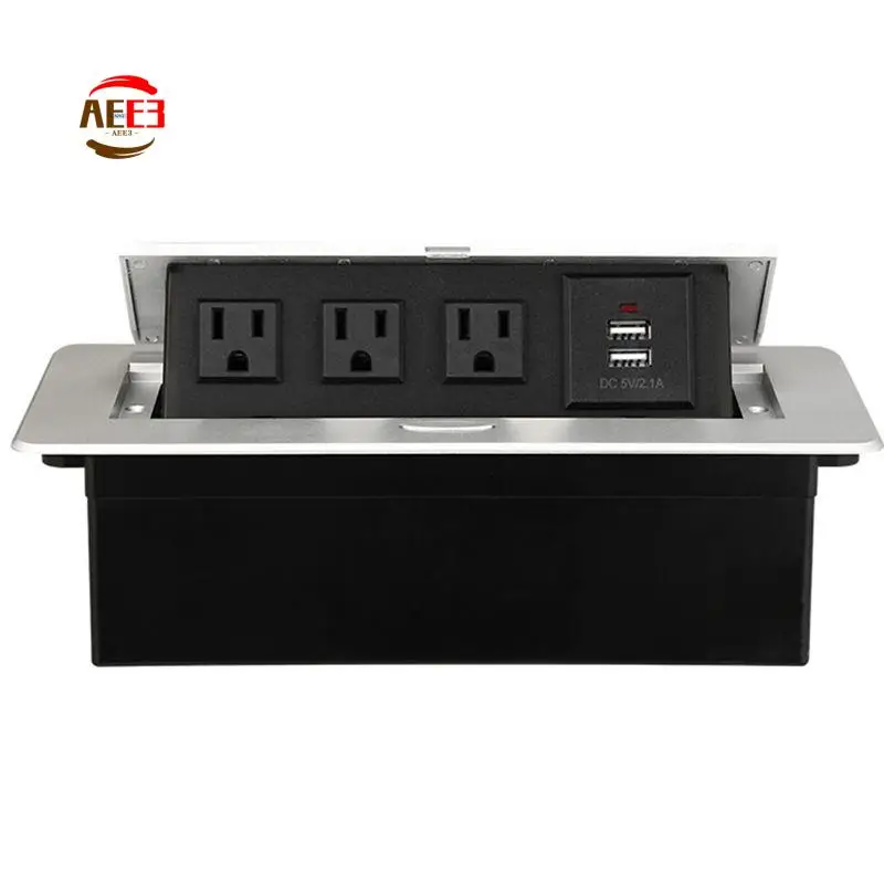 

AEE3-3 Outlets -Up Floor Electrical Outlet Recessed Countertop Socket Floor Outlet Box With 2 USB Ports US Plug Easy T