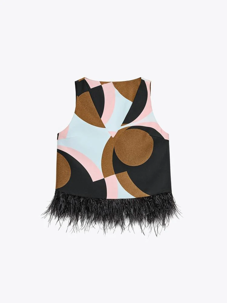 

Новый летний женский топ с принтом модных перьев, расклешенные брюки, этнический сценический костюм, модная женская одежда Ele