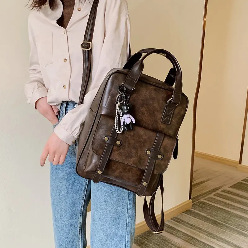 Fashion New Designer High Quality Pu Leather Women\'s Backpack Vintage New Ladies Travel Backpack Solid Color Women Shoulder Bags