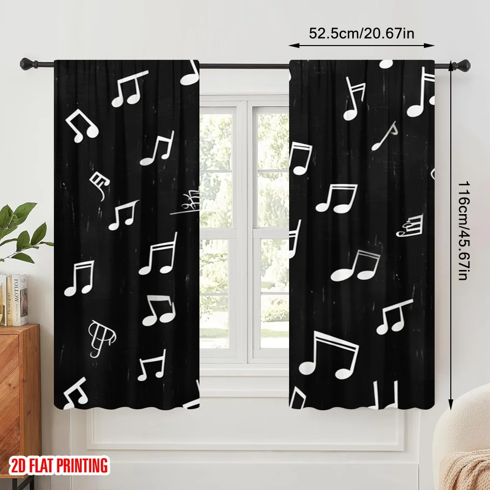 2pcs,2D plane printing Light Filtering Curtains Musical Notes Dance 100% Polyester (without rod) Festive for Bedroom Living Room