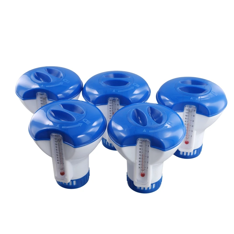 

5PCS Swimming Pool Floating Chlorine Tablet Dispenser With Thermometer Automatic Pills Box Spa Pool Accessories