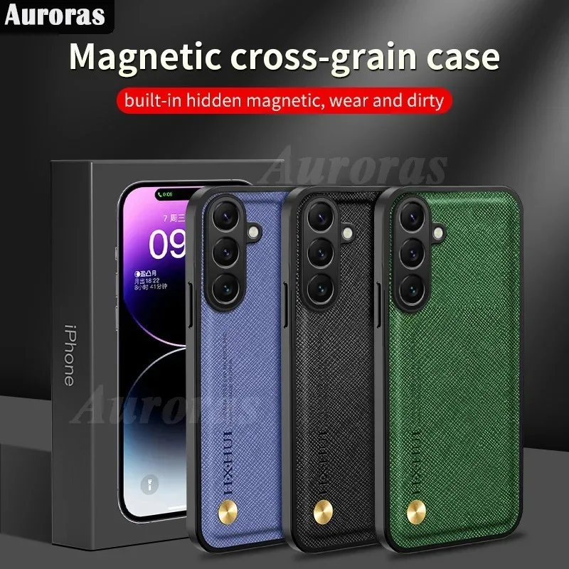 

Чехол для Samsung Galaxy M35, магнитная пластина, кожа, волокно, текстура, силиконовый мягкий чехол для Samsung Galaxy M15 M55, задняя крышка