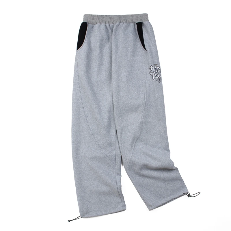 Amerikanische Streetwear Herren Baggy Jogginghose Patchwork Casual Fleece Trainingshose mit Stickerei und Kordelzug am Saum Baumwoll-Sweatpants Vintage – Detail 5