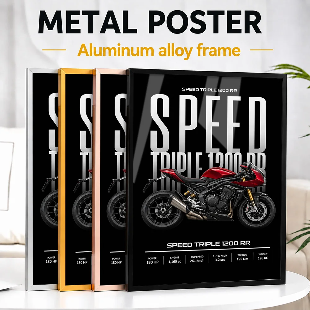 British Speed Triple 1200 RR Red Hopper Motorcycle Framed Metal Poster Personalized Precision Machine Wall Art For Home Office