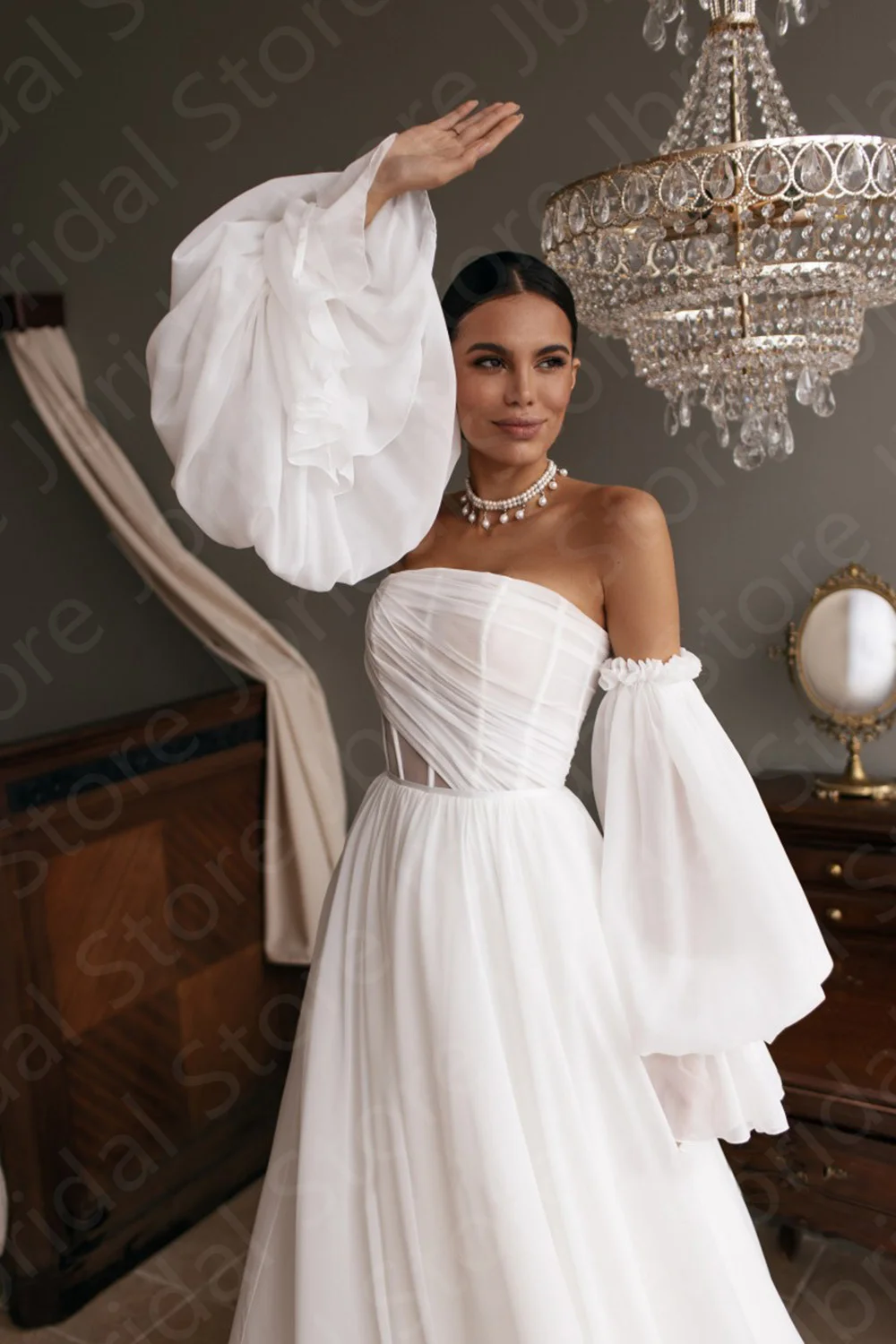 Charming Latest Wedding Dresses Off Shoulder Long Sleeves Bride  Strapless Bridal Gowns Lace Up Back  Gown 2023