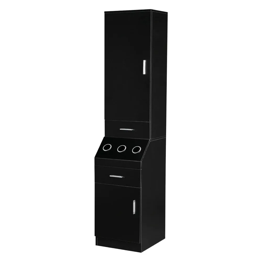 

Salon station with 2-tier storage shelf with door, hair styling storage cabinet with 2 drawers, large storage cabinet