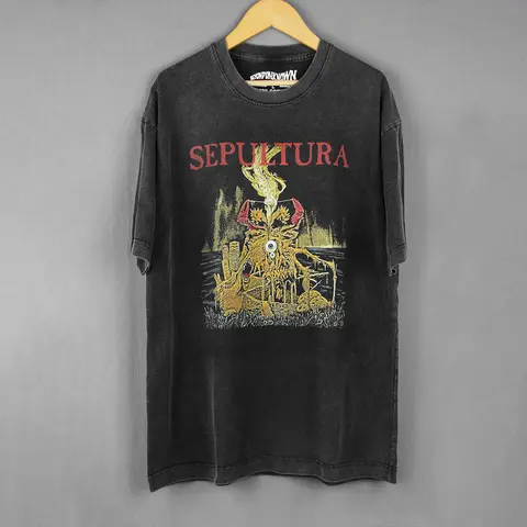 Sepultura T-Shirt Arise Destruction Kreator Metal Band Long Sleeves Washed Cotton Men's Clothing Short Sleeve Loose Shirt