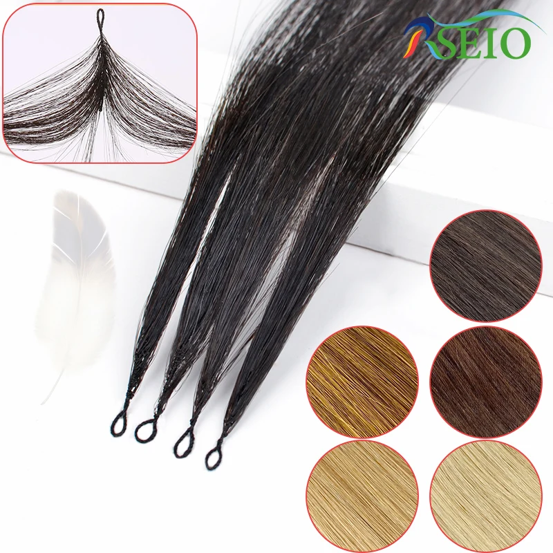 

RSEIO Second Feather hair extensions Straight Natural Real Human Hair Microring Hair Extensions 0.8g/Strand Brown Blonde 613