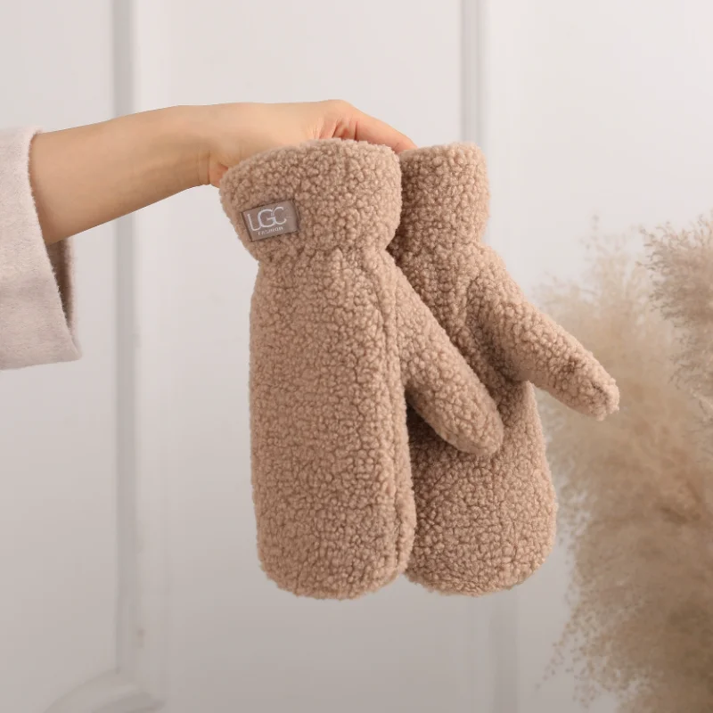 Thick Warm Plush Lamb Wool Gloves Women Winter Faux Fur Gloves Outdoor Guantes Driving Glove Sports Mittens Thermal Hand Warmers
