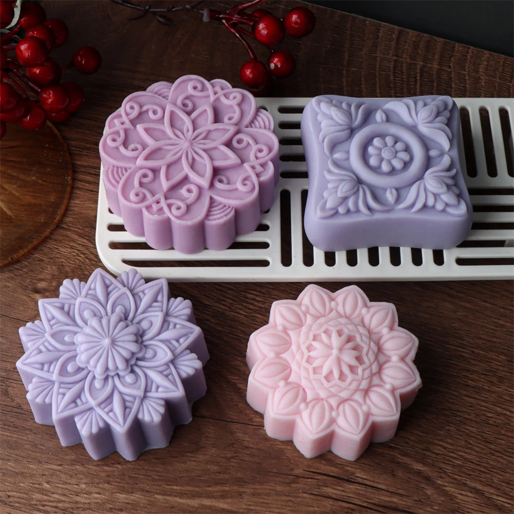 3D Circular Flower Soap Silicone Mold Classic Patterns Round Flower Soap Candle Resin Making Tool DIY Handmade Gift