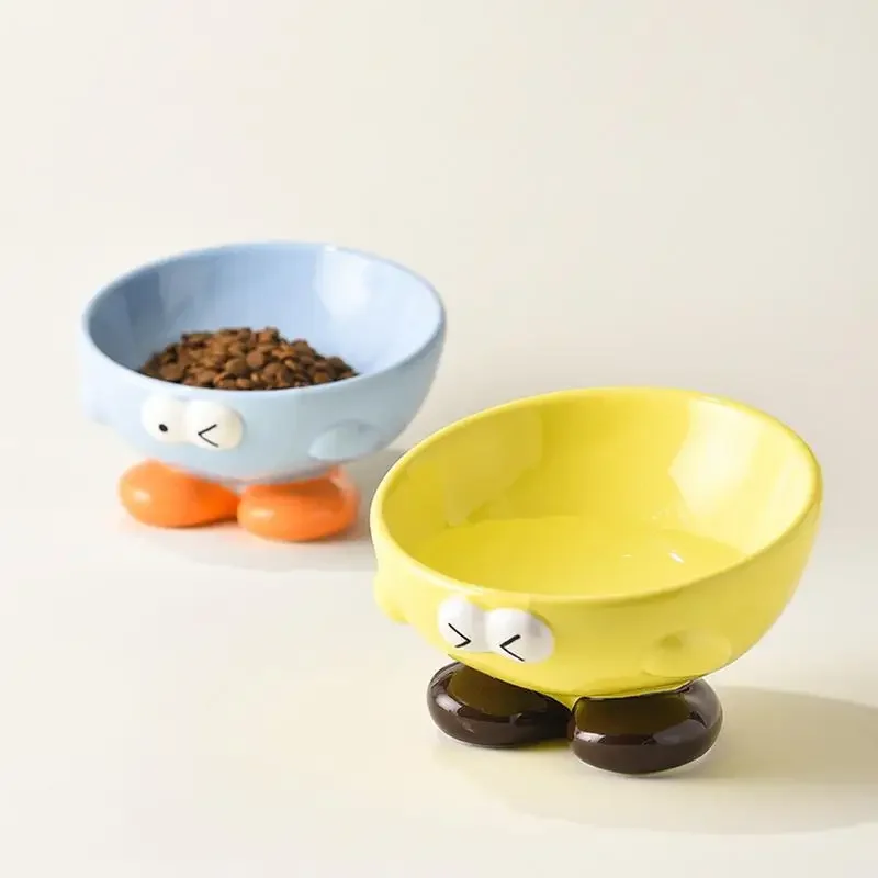 

Керамическая кормушка для кошек, приподнятая тарелка для кормления домашних животных, наклонная тарелка для кошек, миски для корма или воды с милым выражением для маленьких и средних размеров