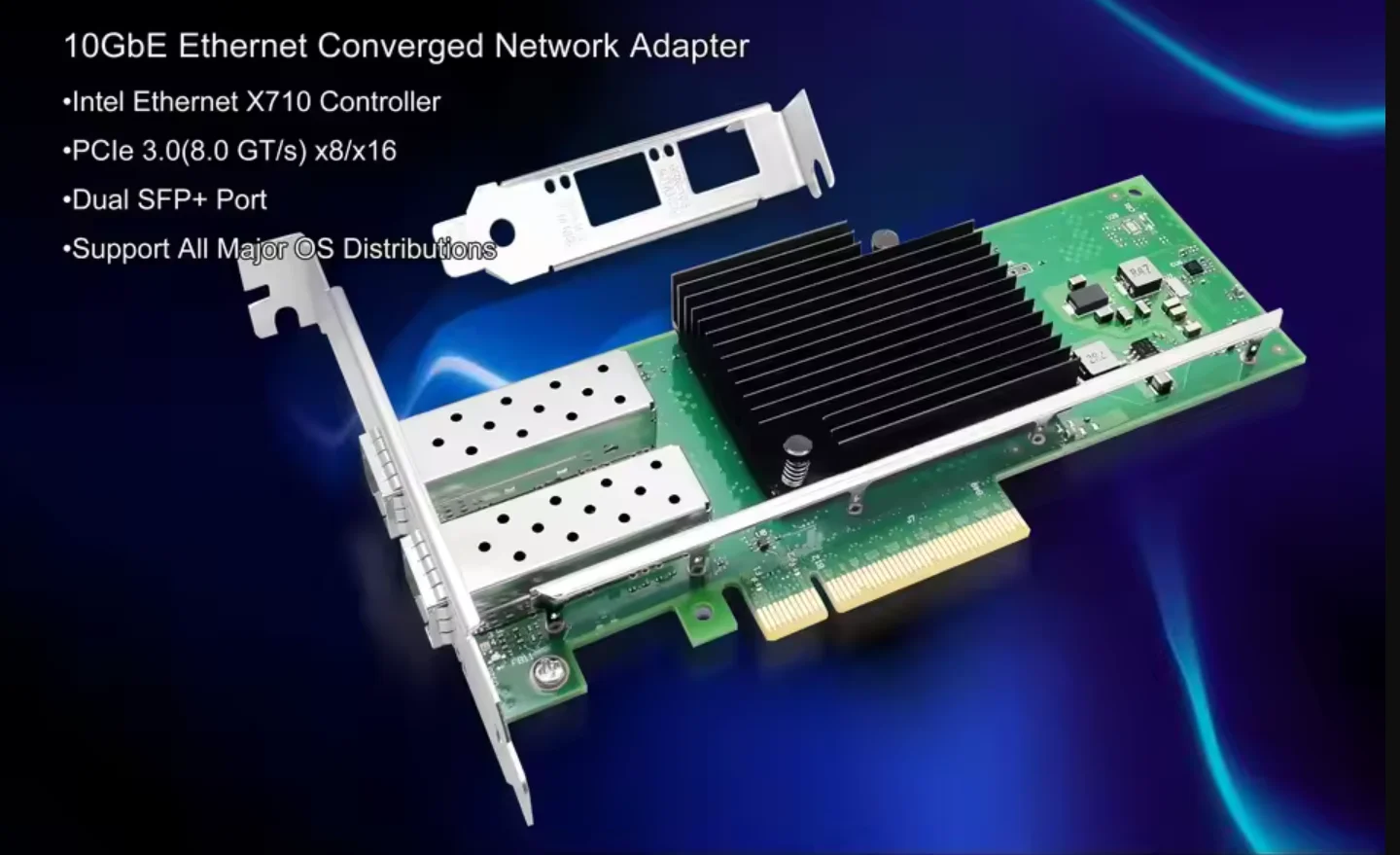 بطاقة شبكة PCI-E جديدة 10 جيجا بايت Intel X710DA2BLK Dual SFP + Port Ethernet Lan محول خادم X710-DA2 PCIE x8,x16 لنظام التشغيل Windows/VMware