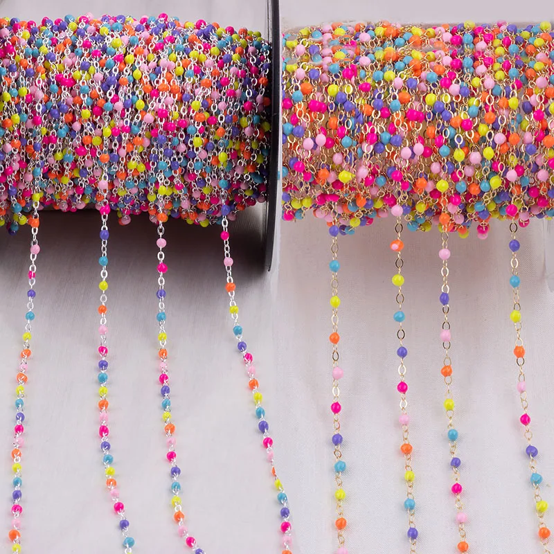 5metter 1.5MM Flat Cable Chain Multi Color Enamel Ball Beads DIY Necklace Bracelet Jewelry Making Accessories