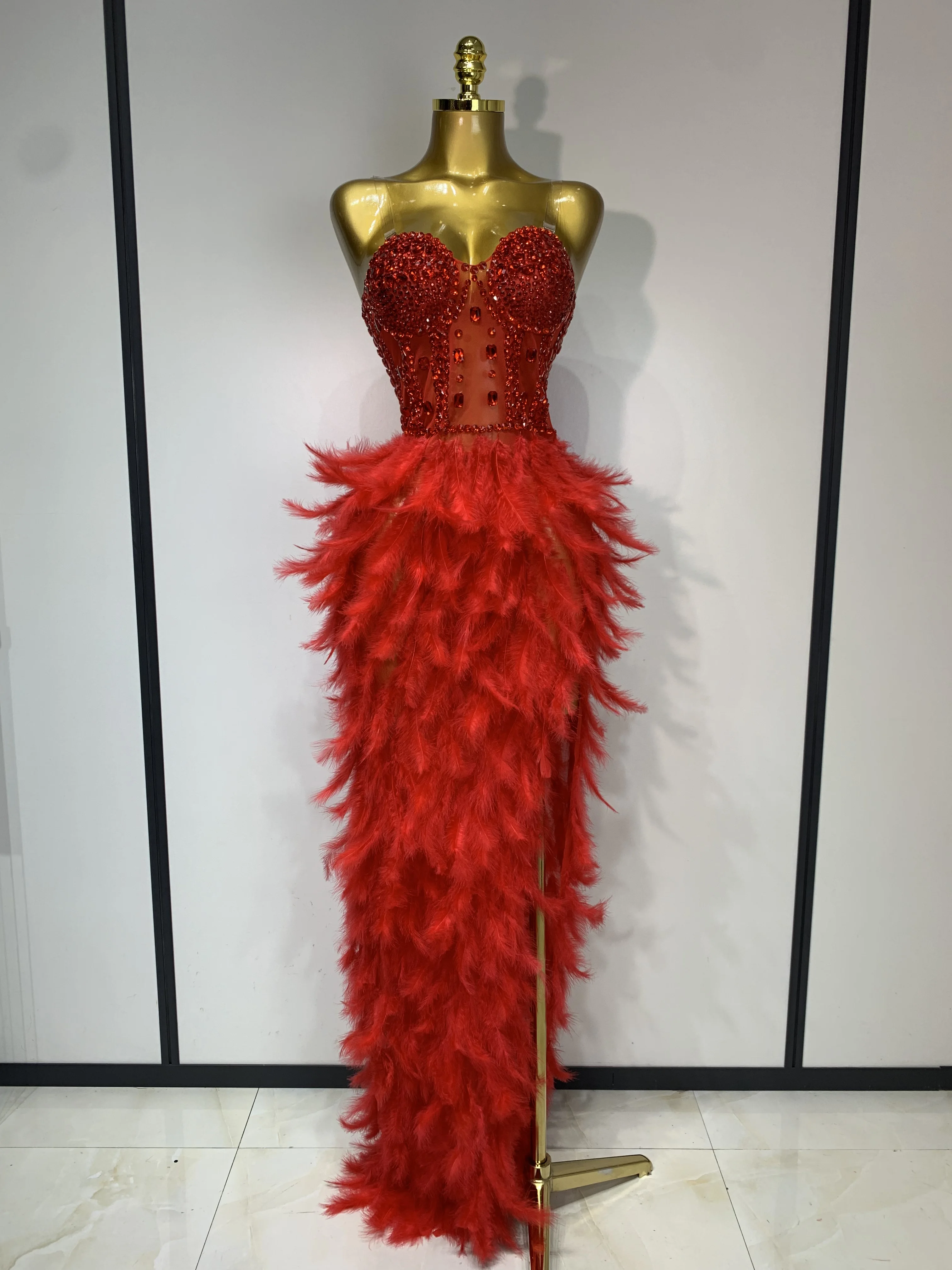 feather maxi dress Elegant  Morphine Fashion Make a statement in the Nox Anabel C1413 Formal Long Prom Feathered Dress Orange Rhinestone Jersey Long Feather