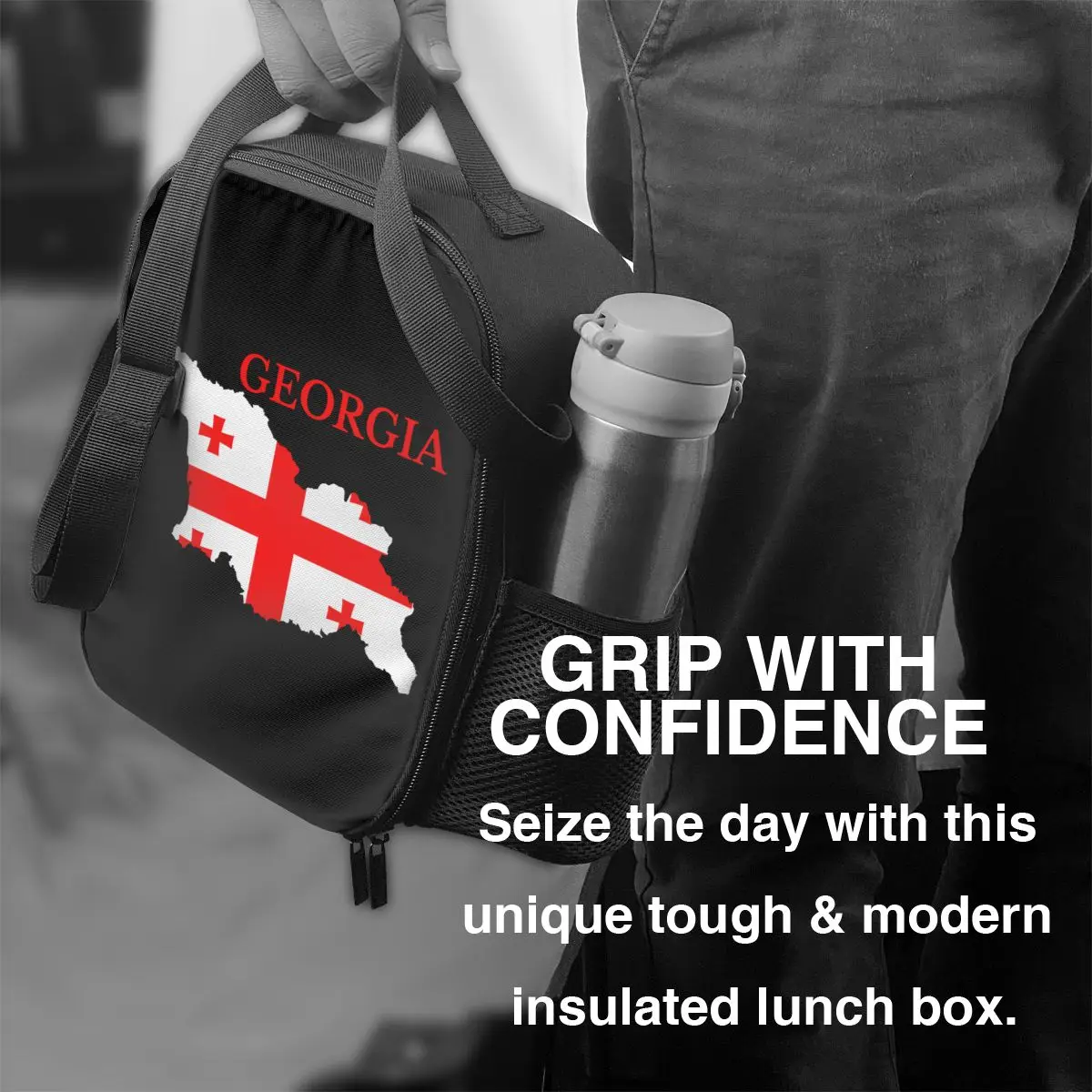 Custom Georgia Flag Map Insulated Lunch Bags for Georgian Patriotic Resuable Cooler Thermal Food Bento Box Work School Travel