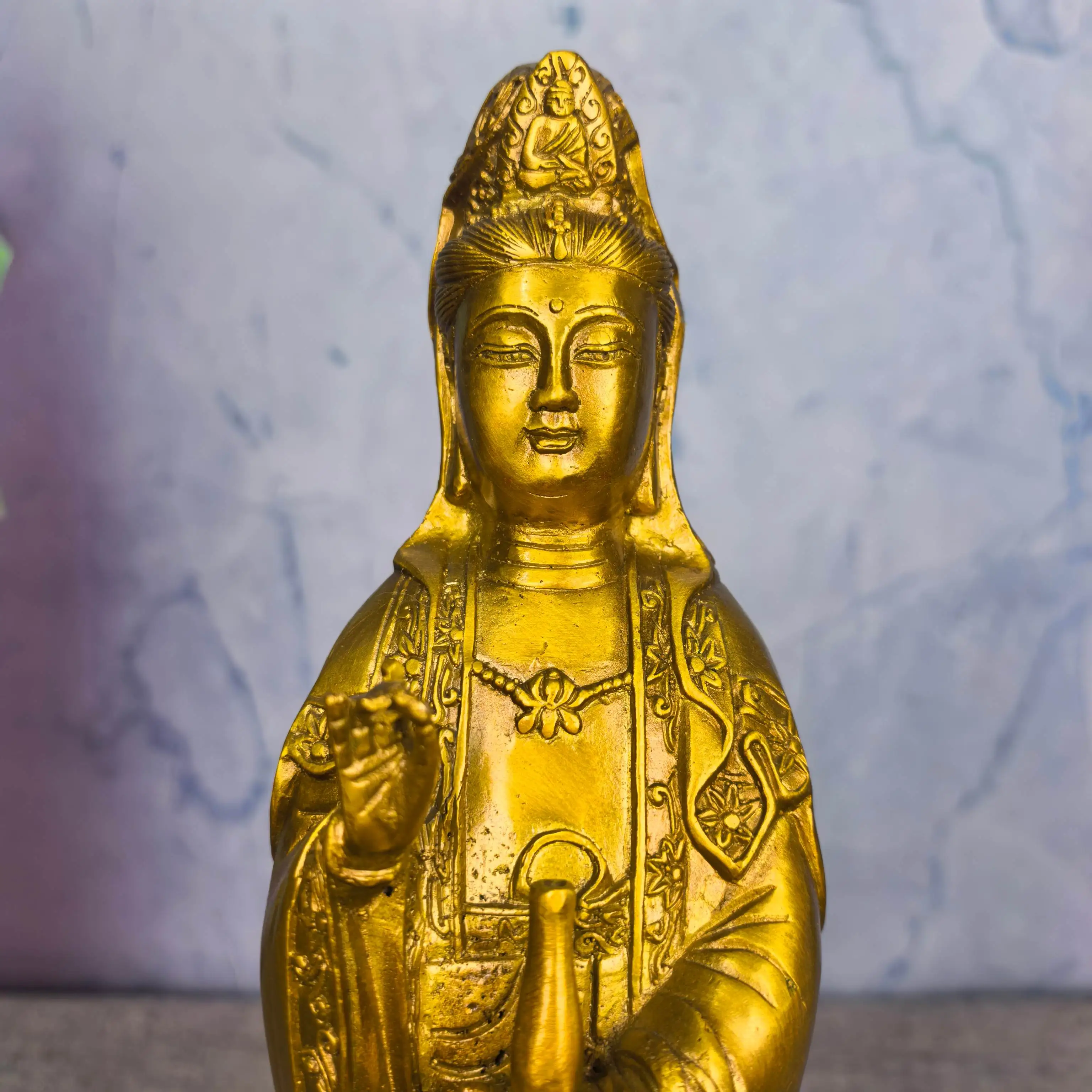 Brass Avalokitesvara Guanyin Bodhisattva Standing Buddha Study screen Amass wealth Ornaments Town house Exorcism