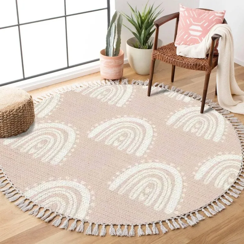 Carpet for Living Room Artistic Pattern Round Soft Coffee Table Rug Cute Cartoon Color Fluffy Bedroom Bedside Mat Alfombra 양탄자