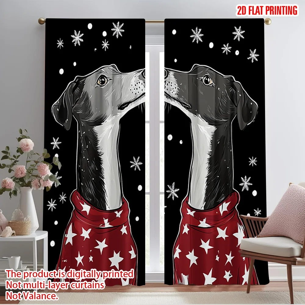 

2pcs,2D plane printing Curtains&Window Treatment Black dogs snowflakes sweater (2) Versatile Fabric (without rod) Festive