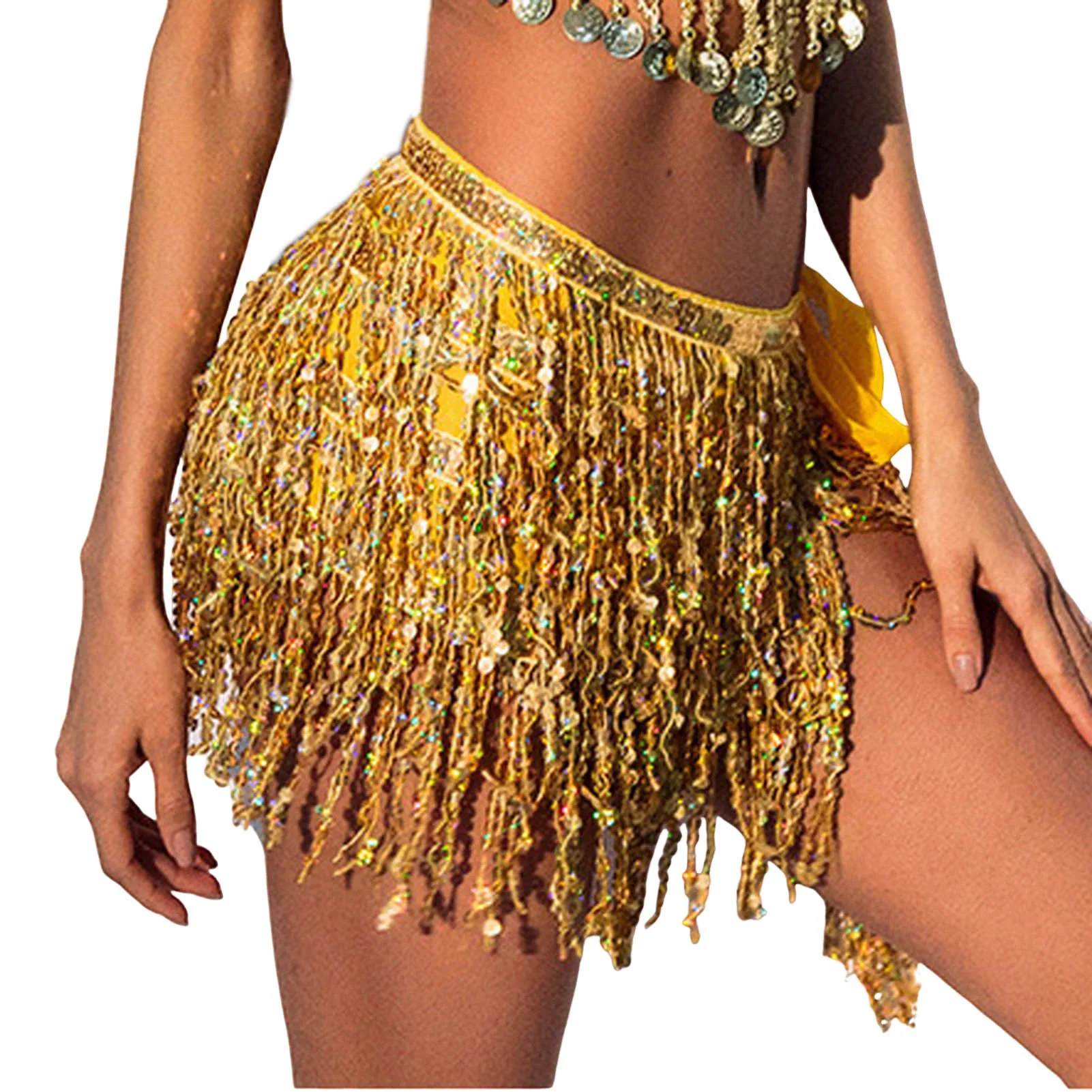 

Women's Tassel Skirt Multilayer Belly Dance Belt Dance Performance Skirt Sparkly Rave Party Costume