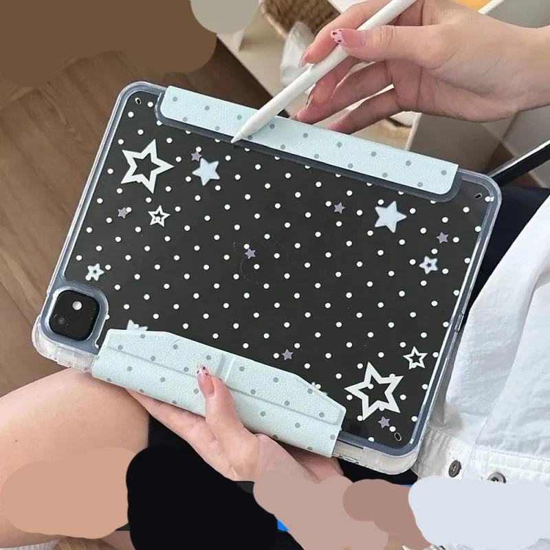

Минималистичный корейский чехол Ins Fresh Blue Wave Dot Cartoon Star для iPad 10 9 8 7 2025 Air 5 4 3 2 Pro 11 Mini, противоударный чехол