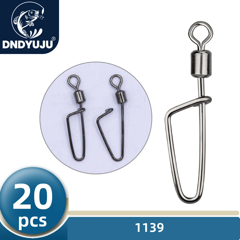 DNDYUJU 20pcs Arc Stainless steel Snap Fishing Rolling Swivels Fishing Tackle Accessories Lure Connector Swivels Interlock Tools