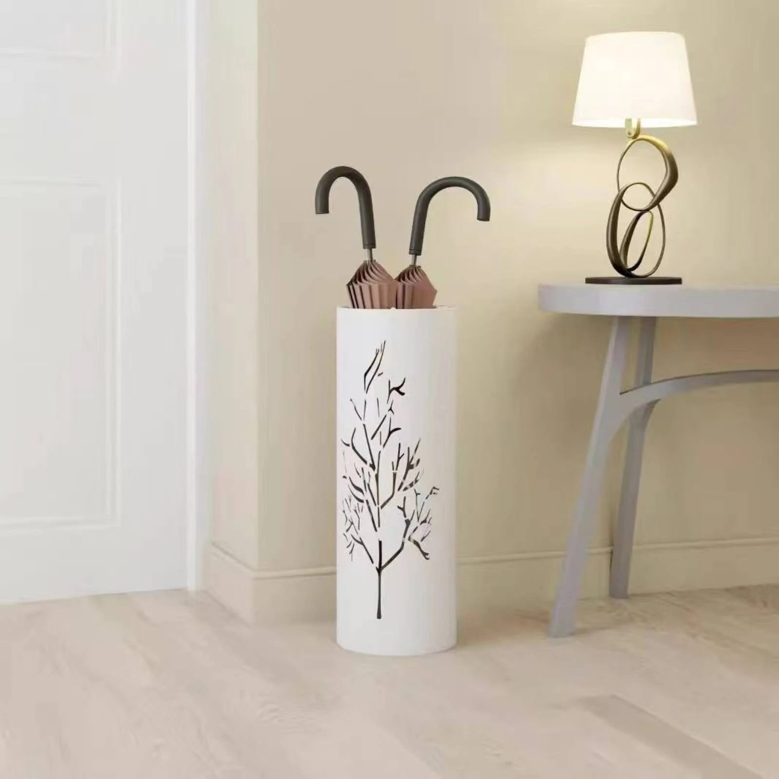 Umbrella Rack Floor-Standing Umbrella Holder with Cutout Pattern Organizer Cylindrical Furniture Decorative for Entryway, Lobby