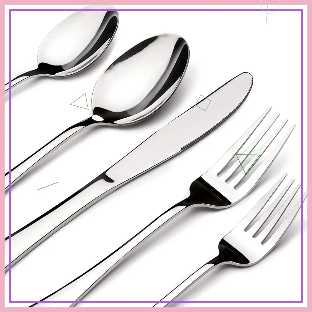 

Набор столовых приборов из нержавеющей стали на 60 предметов для 12 персон, прочные приборы с ножом для стейка, можно мыть в посудомоечной машине, свадебный подарок