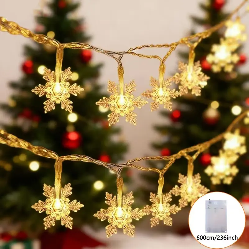 LED Christmas Snowflake String Lights Battery Powered Hanging Decorative Lighting Xmas Tree Garden Party Fairy Atmosphere Lamp
