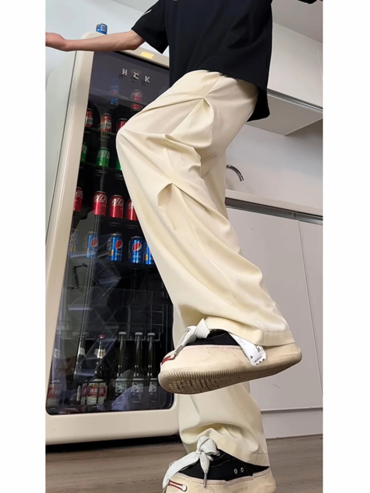 Qui Dry Ice Silk Men's Summer Dopane Clothing Apricot Color Pants American Workwear Paratrooper Trousers Loose Fit Casua...