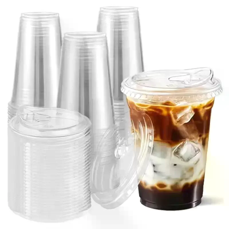 Clear Plastic Cups With Lids 10 Pack, 16 Oz Disposable Cups For Iced Coffee Bubble Tea, Durable & Leak-Proof