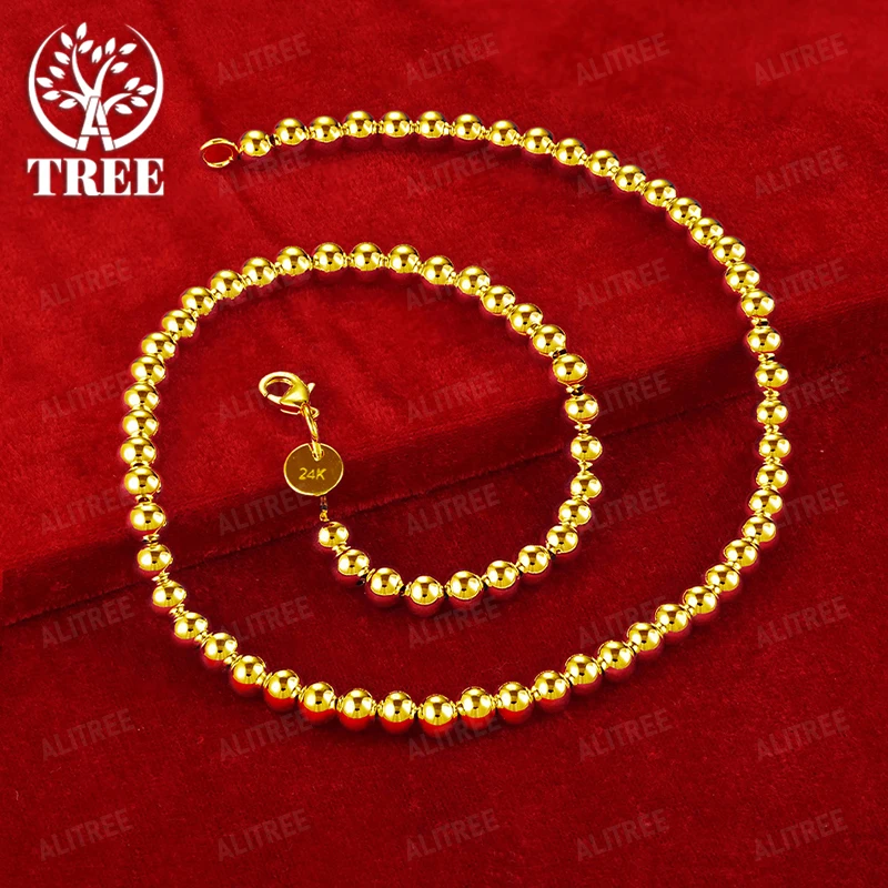 

6mm 18k Gold Necklace Smooth Bead Chain Men Women Anniversary Party Fashion Trend Classic Luxury Jewelry Gift Accessories