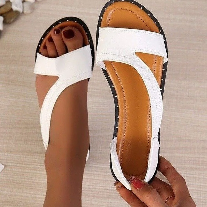 New Summer Shoes Women Sandals Flat Beach Shoes Woman Plus Size Solid Sandal Comfort Leather Sandals