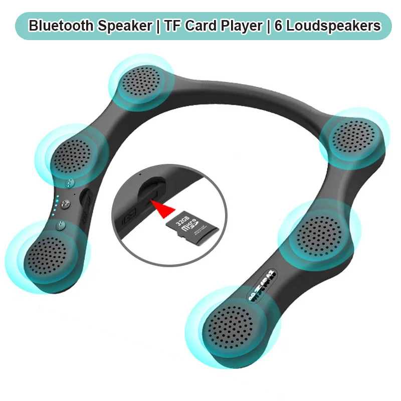 6 Lautsprecher Nackenbügel-Bluetooth-Lautsprecher Kabellose tragbare Lautsprecher Outdoor-Musikplayer HiFi-Sound Mikrofon für Sport und Laufen