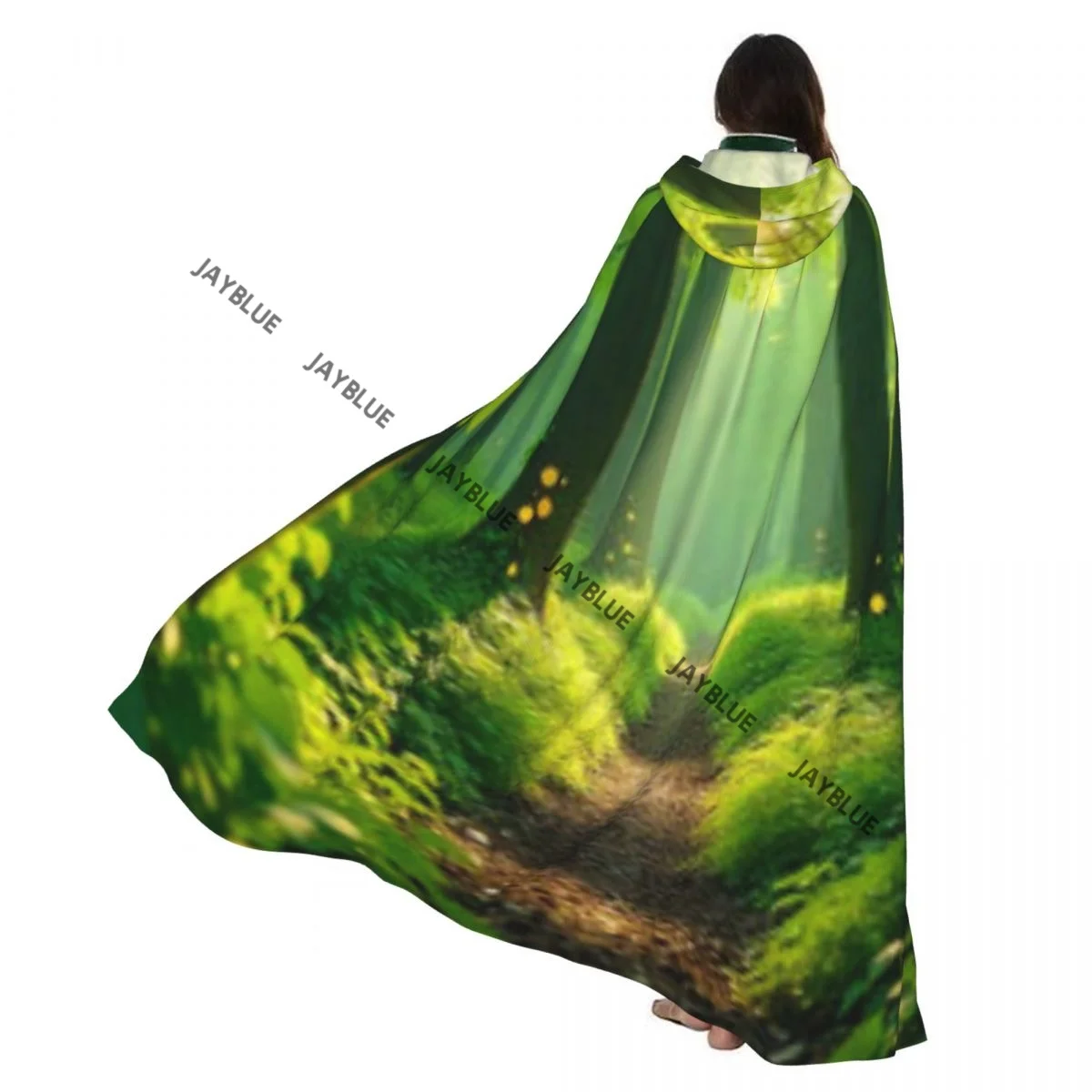 

Unisex Witch Party Reversible Hooded Adult Vampires Cape Cloak Sunlit Path Through Forest