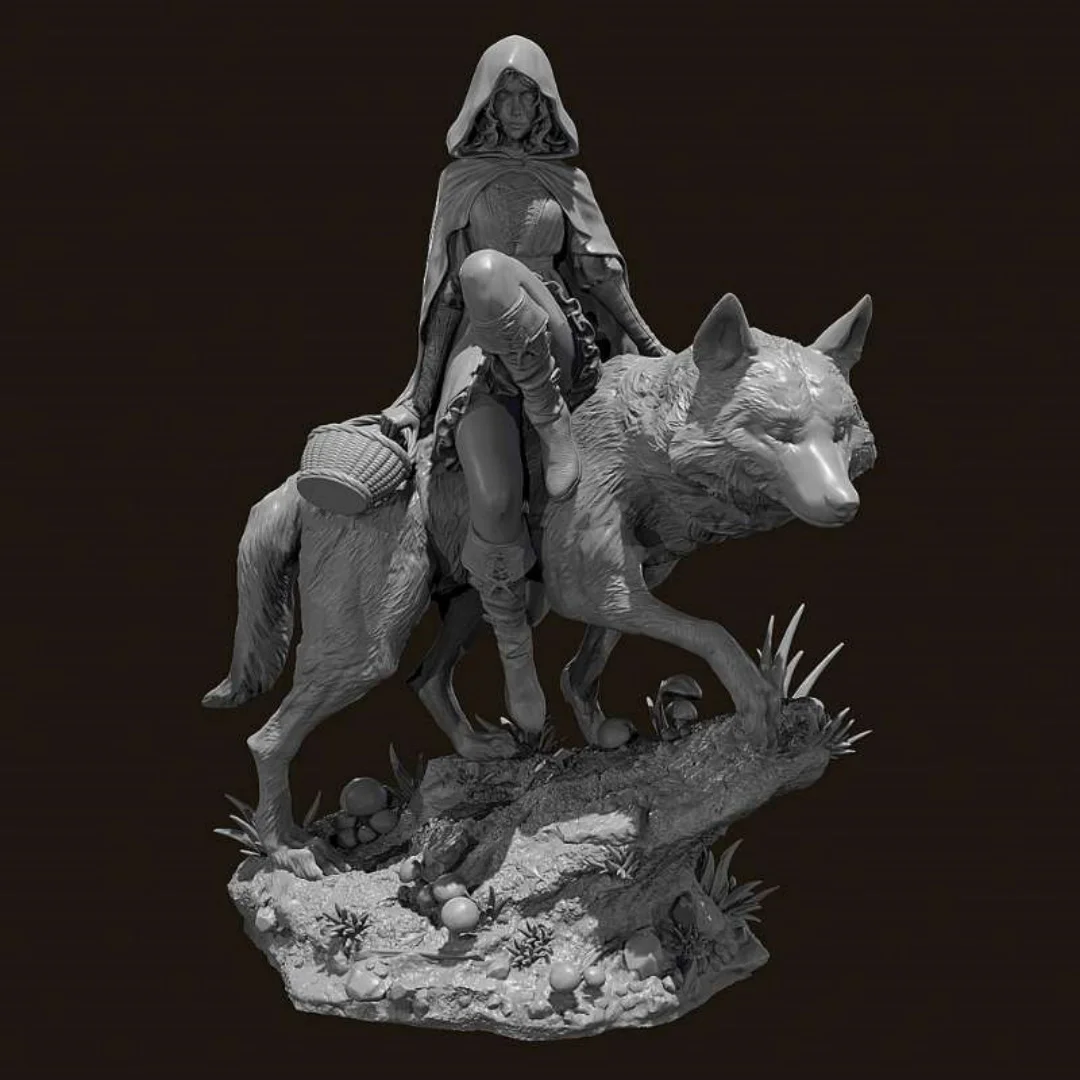 1/24 مقياس 75 مللي متر الراتنج الشكل قبعة حمراء فتاة ركوب الذئب تجميع أطقم منمذجة المفككة وغير مصبوغ ثلاثية الأبعاد لعبة الطباعة 1267