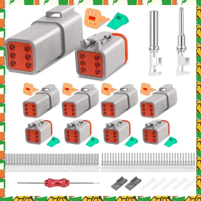 Professional Tool 5 Set 6 Pin DT Connector Kit, Waterproof DT Connector, Size 16 Stamped Contacts, Seal Plugs For Car, Truck, Mo