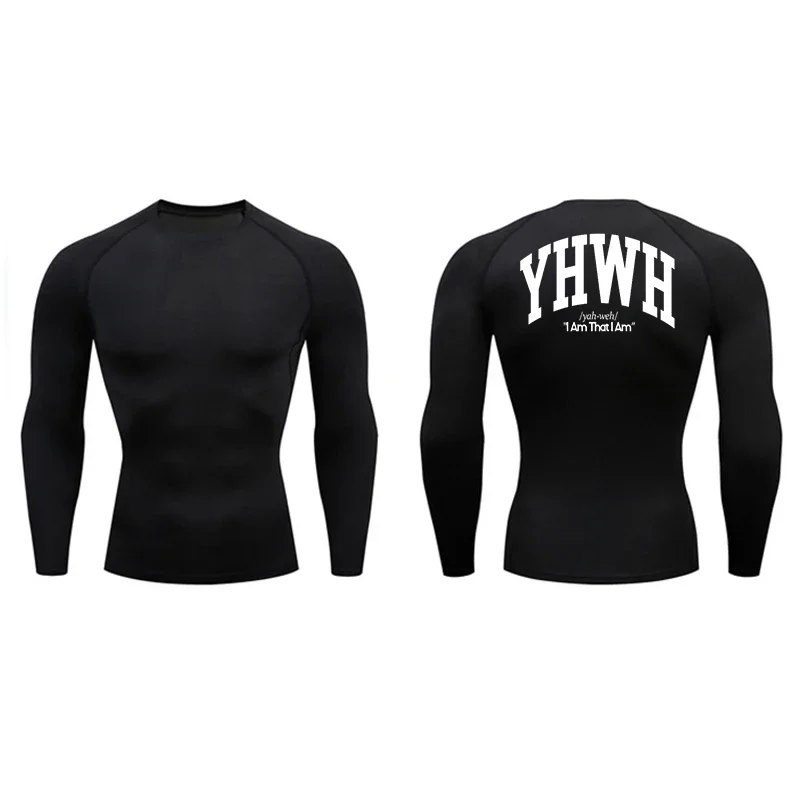 Letter Print Long Sleeve Compression Shirt for Men Christian Athletic Workout T-shirts Tops Spring Fall Baselayers Undershirts