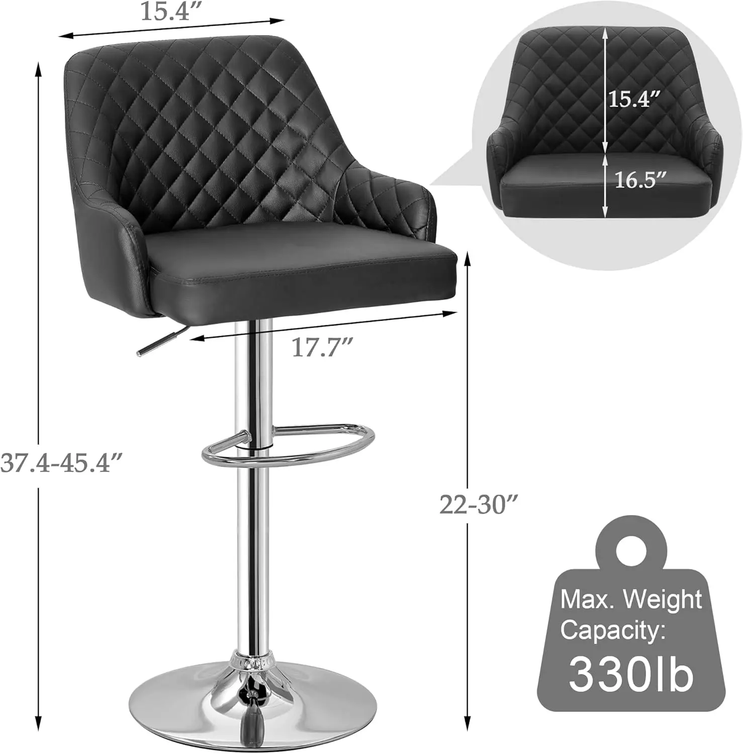 Adjustable Bar Stools Set of 2, Bar Height Stools for Kitchen Counter