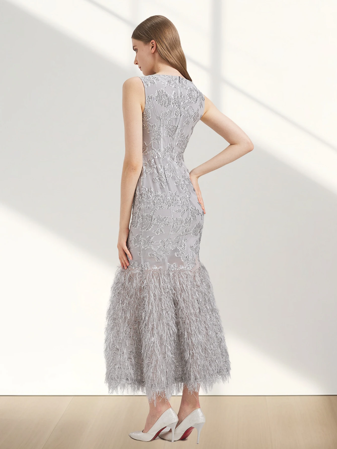 Женское длинное вечернее платье-русалка, облегающее платье макси из органзы без рукавов с перьями, 2024