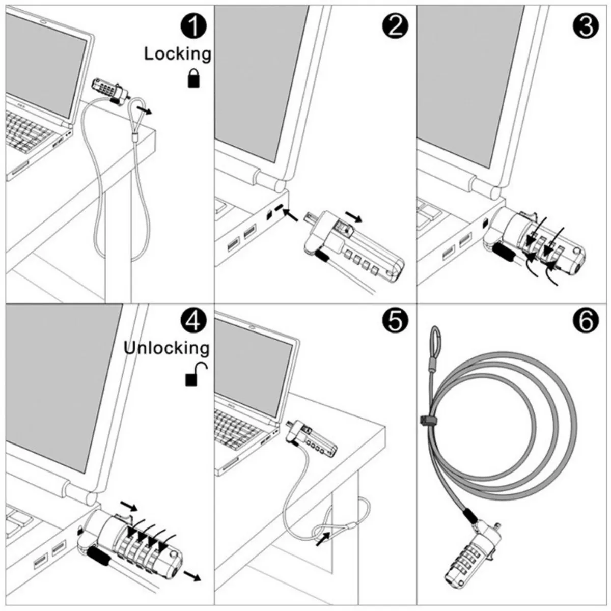 Computer Lock Zinc Alloy Digital Code Lock For Dyer Laptop, Safety Lock Wire Lock 3.2 x 4.5mm Wedge Type Lock Hole 2M