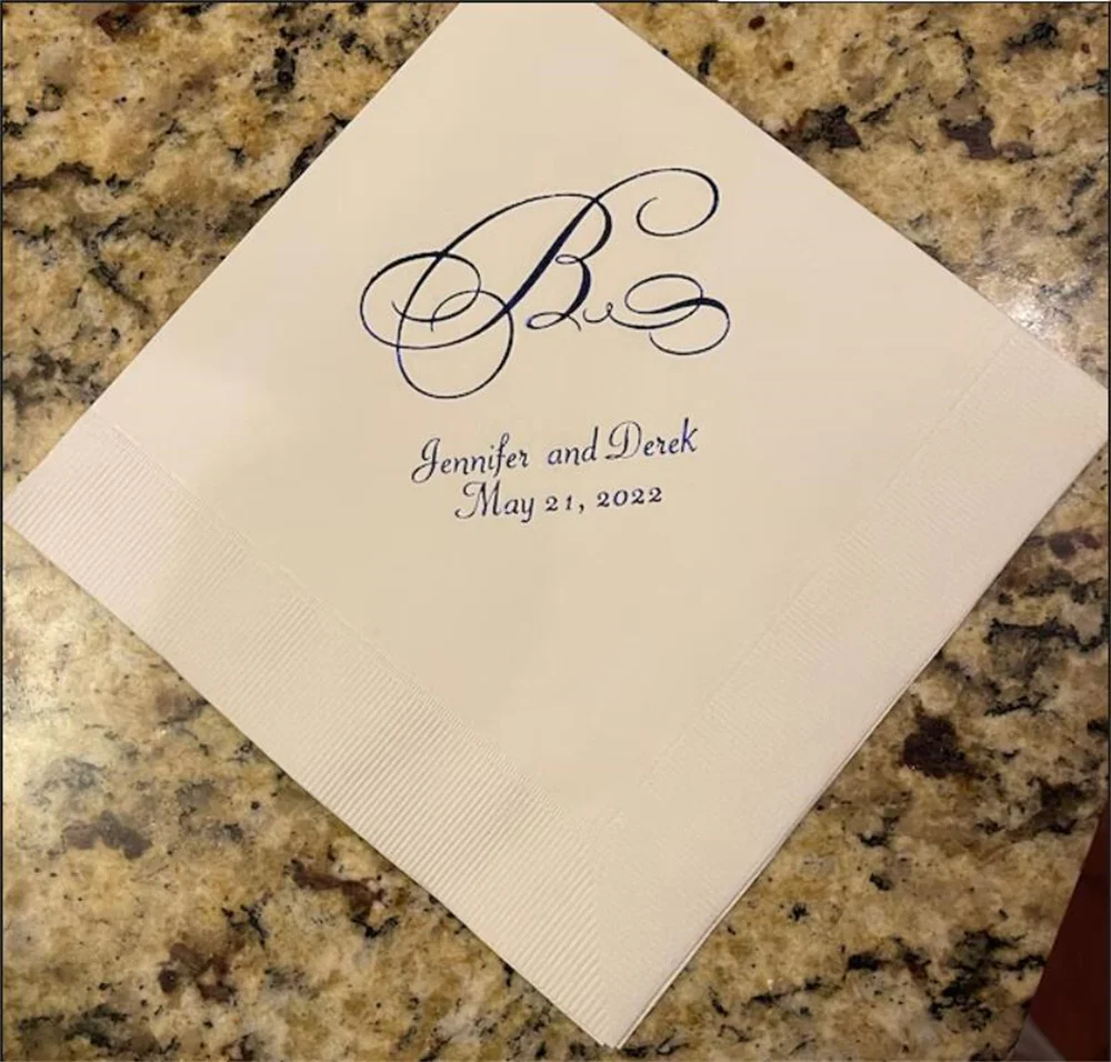 Single Initial Wedding Napkins Personalized Set of 100 Monogrammed Elegant Monogram Reception Cocktail Supplies