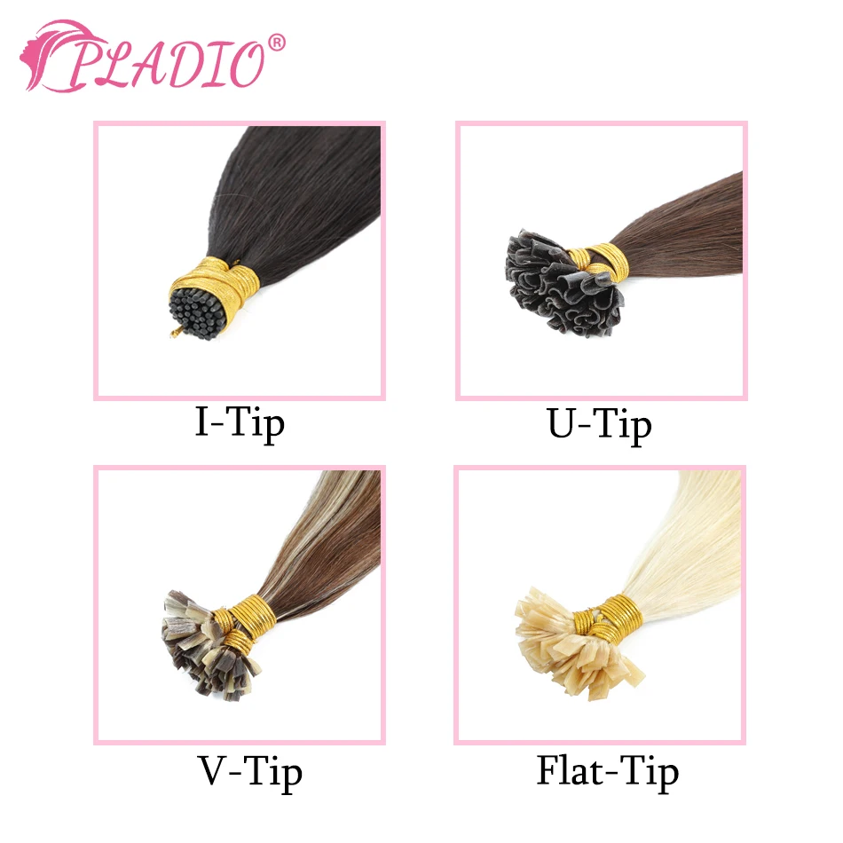 PLADIO U ekstensi rambut Tip 100% Remy rambut manusia 12-26 inci pra-bonded ekstensi rambut 50 buah/Pak U ekstensi ujung untuk Salon