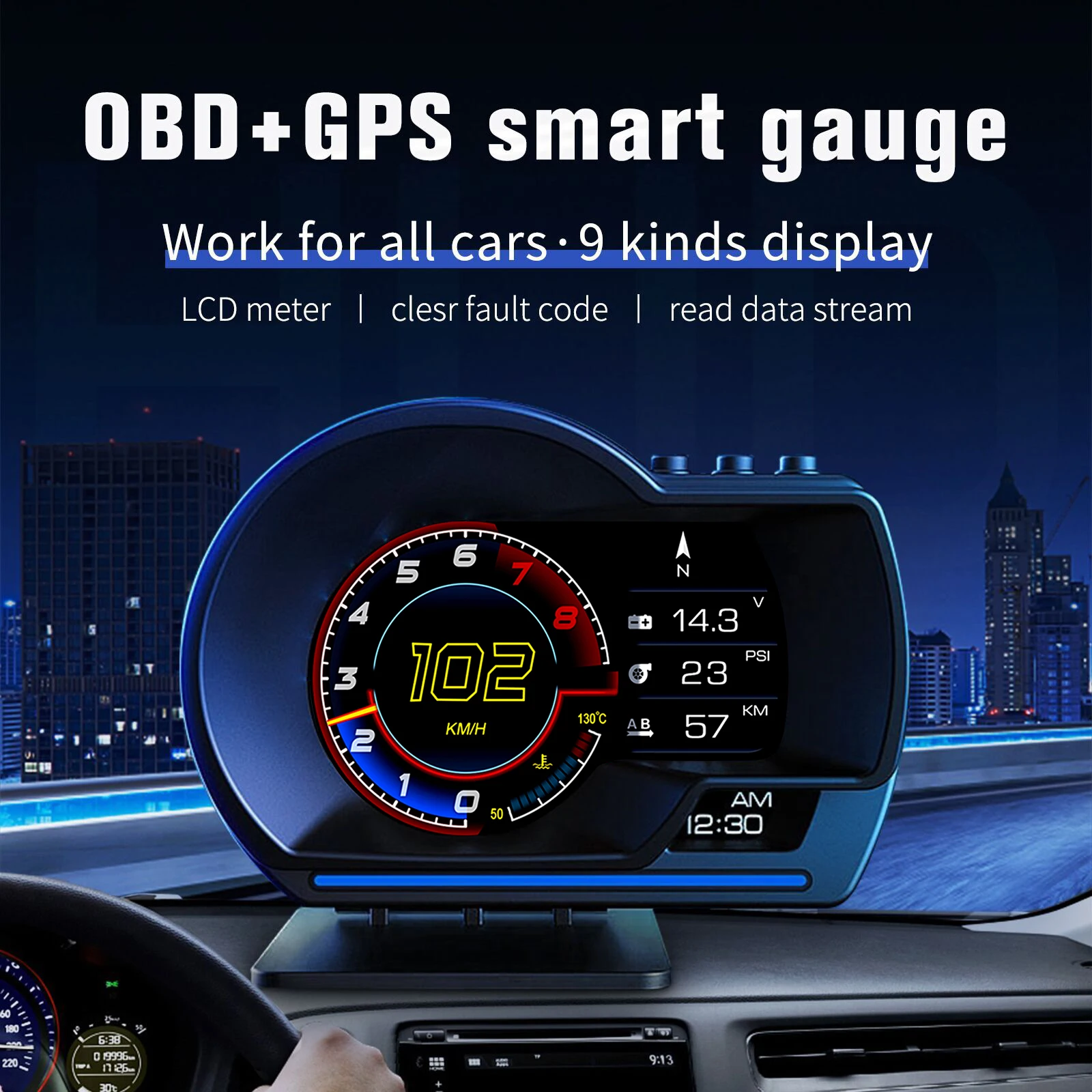 Hud P6 OBD2+GPS System Smart Gauge Speedometer High Resolution No Delay Car Accessories Head up Displays