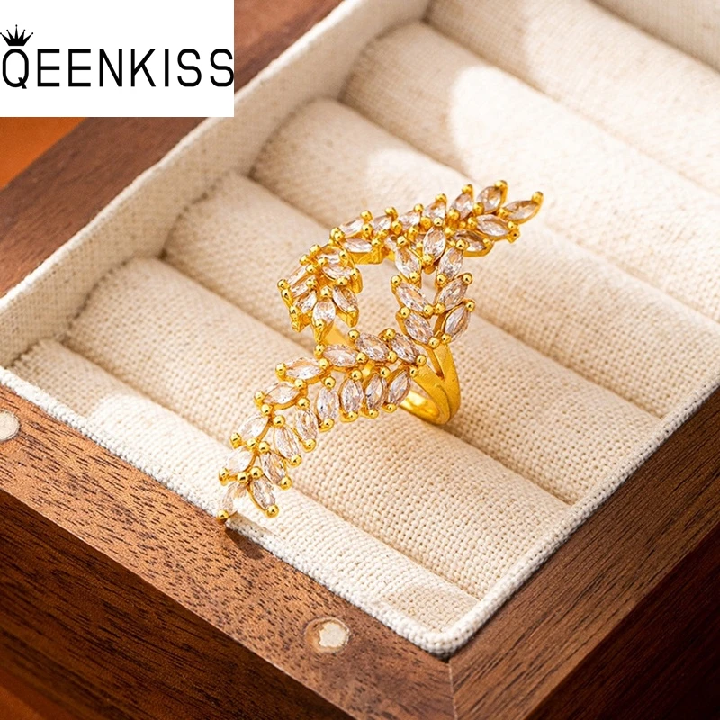 

QEENKISS Gold Shiny Luxury Open Rings For Women Wedding Party Birthday Christmas Bride Mother Girlfriend Ladies Gifts RG5249