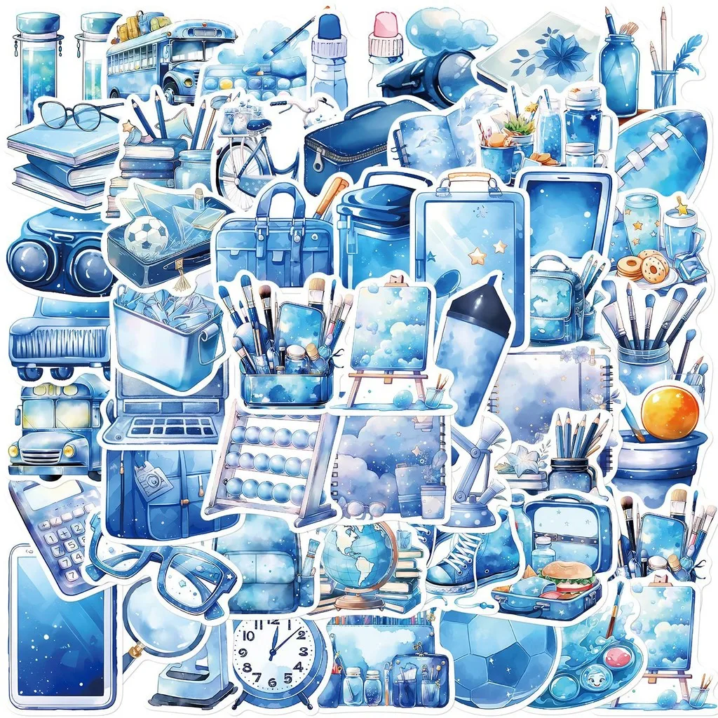 50-Piece Set No Duplicates: Unique Creative Blue School Supplies Stickers DIY Graffiti Decor for Notebooks Giajar Sticker Store