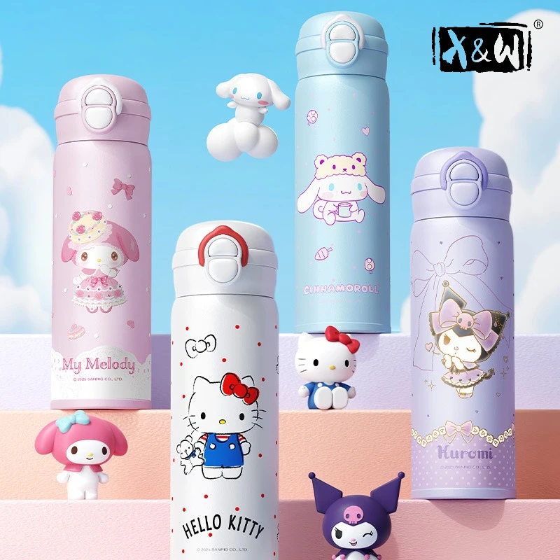 X&W 500ml Sanrio 316 Doppelwandiger Edelstahl-Vakuumbecher mit Strohhalm, Wasserflasche, Edelstahl-Thermoskanne