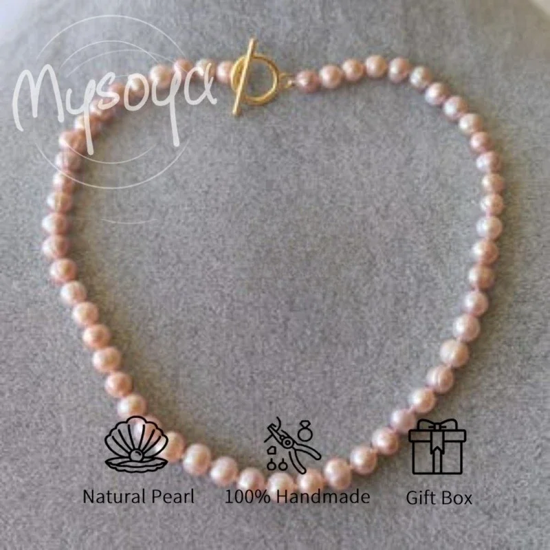 

MYSOYA Pink Freshwater Pearl Necklace 7-8mm With Gift Box For Her/Him Perfect Birthday/Wedding/Christmas/New Year'Gifts