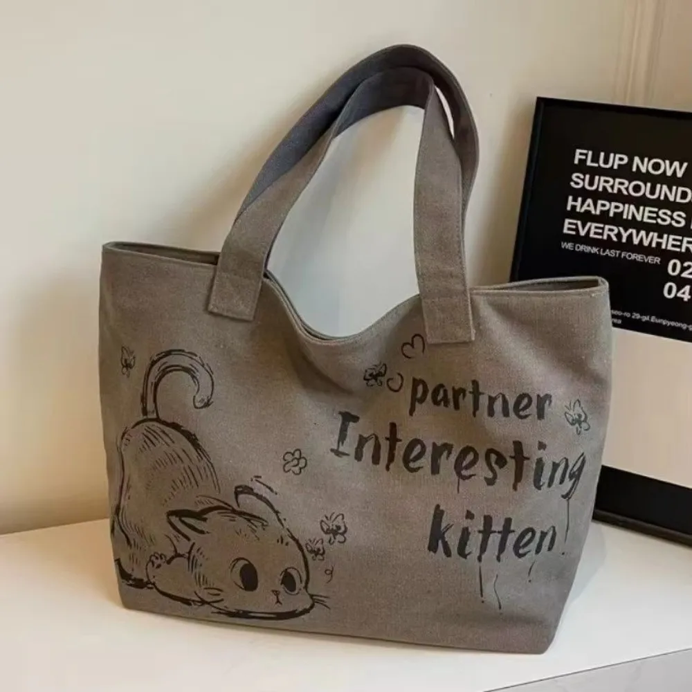 

Новая большая сумка с милым котом, большая холщовая женская сумка Capaci, повседневная дорожная сумка, сумка на плечо для студентов