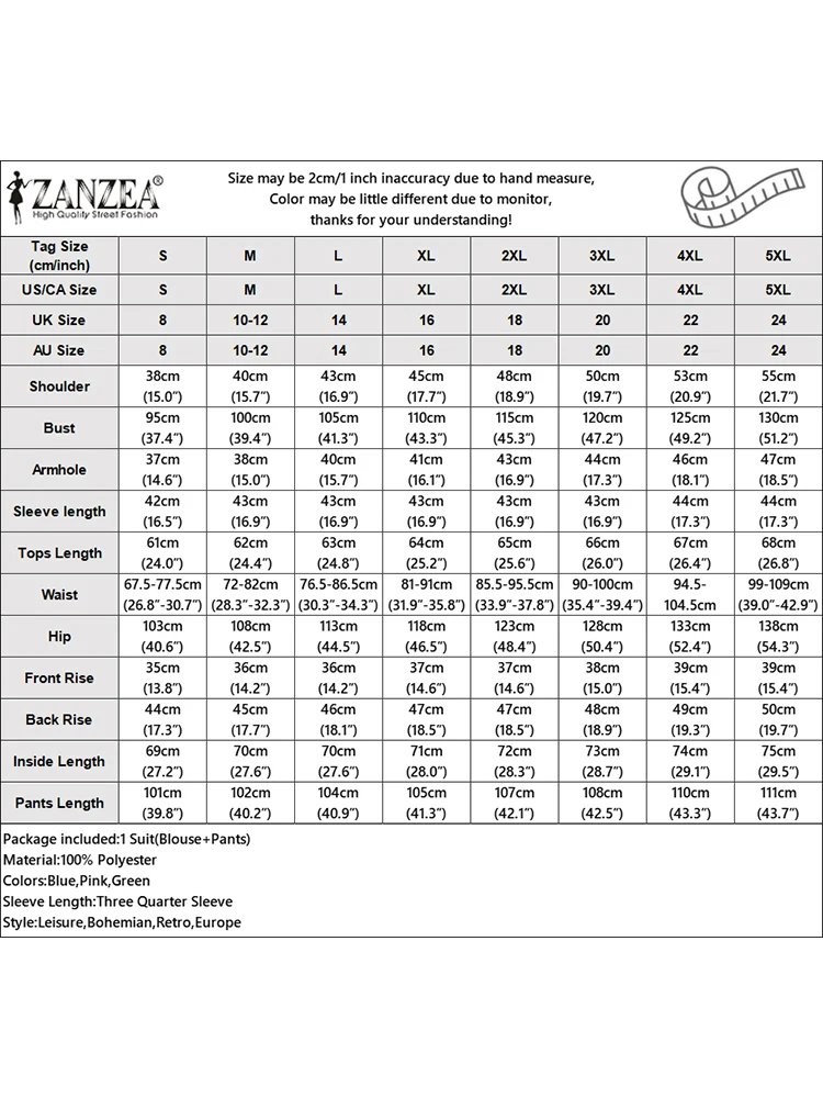 2025 ZANZEA الخريف بانت مجموعات النساء 2 قطعة وتتسابق س الرقبة 3/4 كم بلوزة بنطلون عادية الصلبة OL العمل رياضية 2 قطع مجموعات